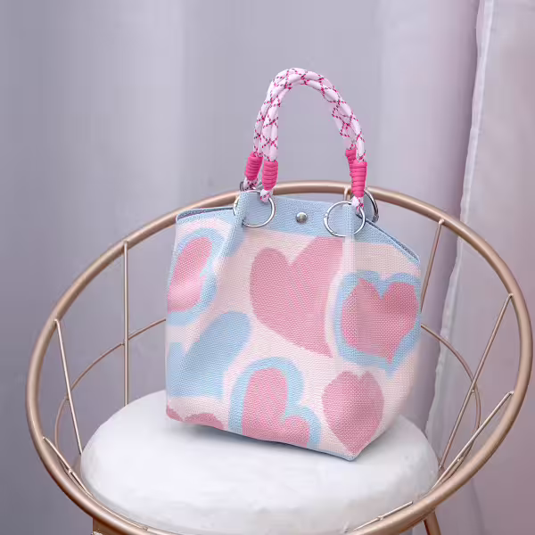藍粉愛心&times;針織手提袋