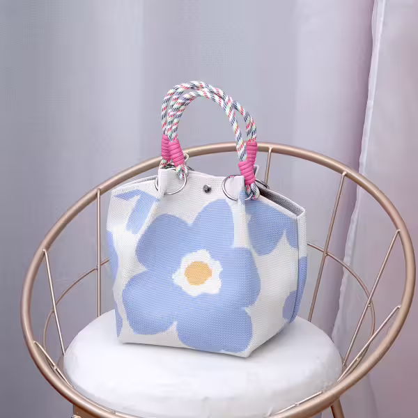 藍色小花&times;針織手提袋