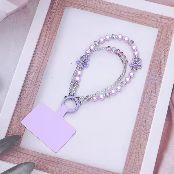雙層華麗蝴蝶結派對&times;手機腕帶掛繩&times;紫色