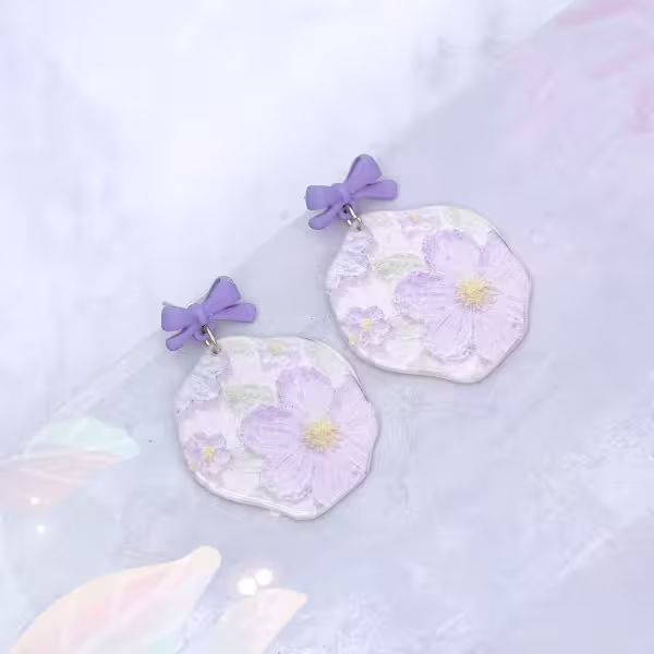 紫花蝴蝶結&times;吊墜耳環