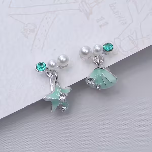 水藍海星貝殼&times;不對稱三角耳夾