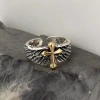 美式×復古×翅膀金色十字架×開口戒指-第3張