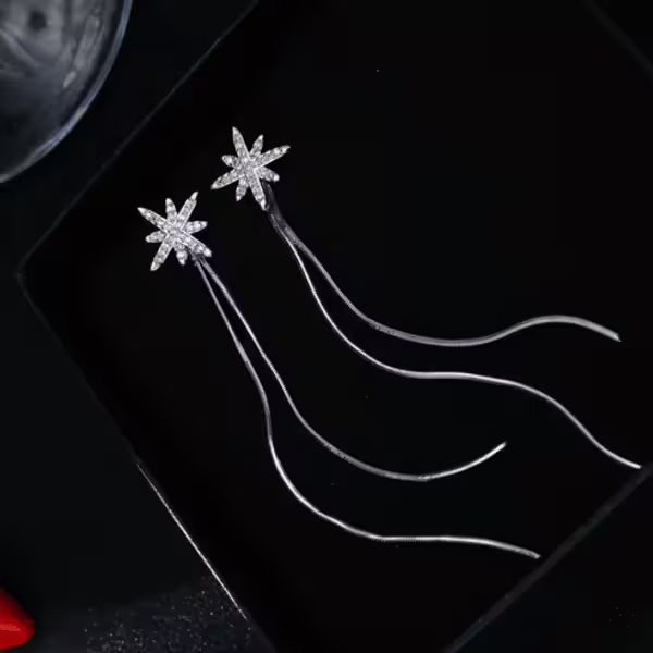 925銀針&times;光芒之星&times;後掛式流蘇耳針-第1張