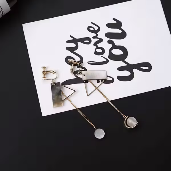 三角貝紋琉璃圓珠&times;流蘇螺旋耳夾-第6張