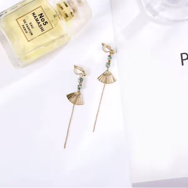宮廷扇形長流蘇×軟墊三角耳夾-第2張