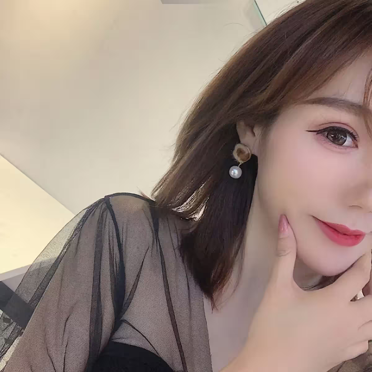 豹紋垂墜珍珠×吊墜耳環-第6張