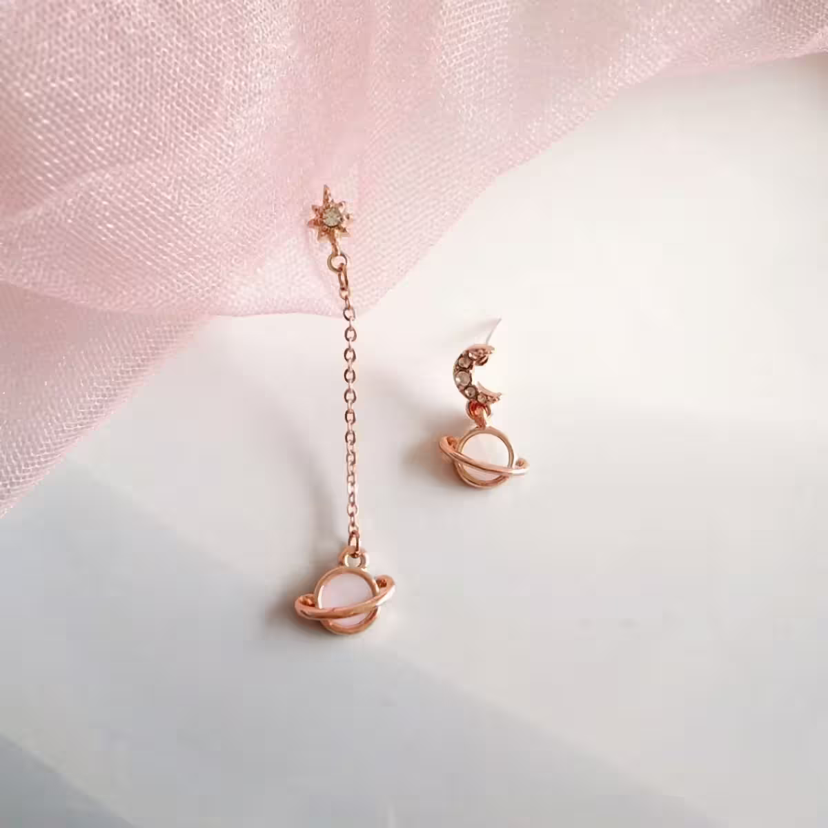 月亮光芒星球×不對稱吊墜耳環-第2張