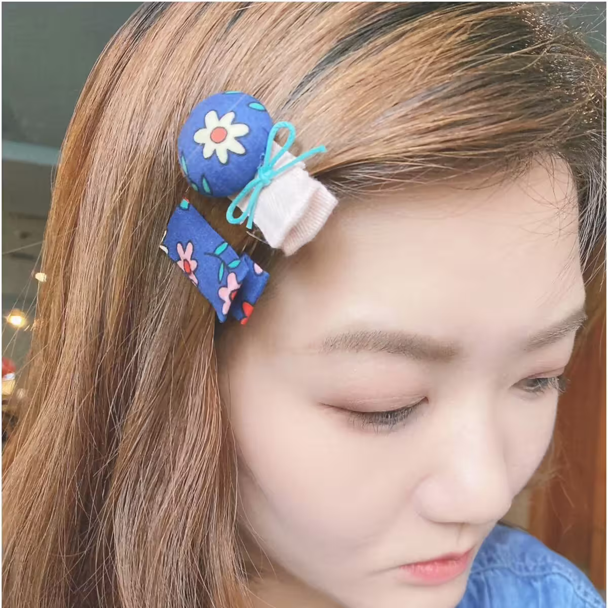 小花布鈕釦&times;二套件髮夾組&times;共二色-第2張