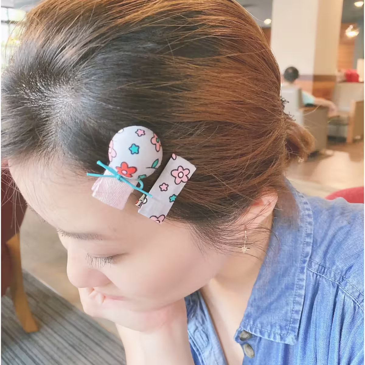 小花布鈕釦&times;二套件髮夾組&times;共二色-第3張