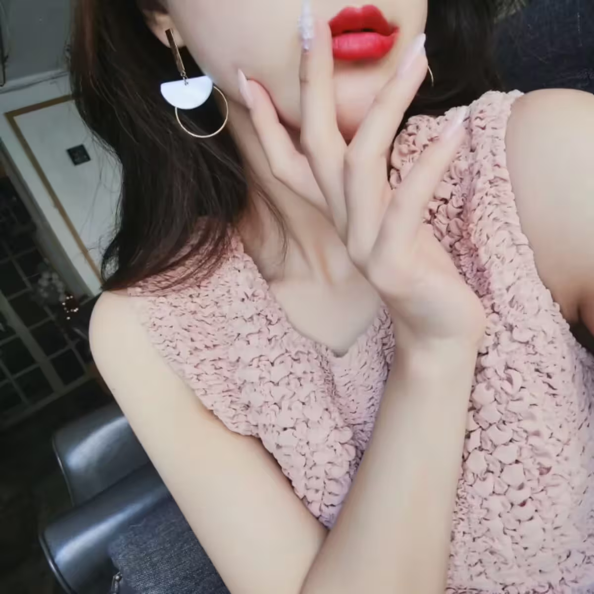 半圓貝殼長桿圓環&times;吊墜耳環-第2張