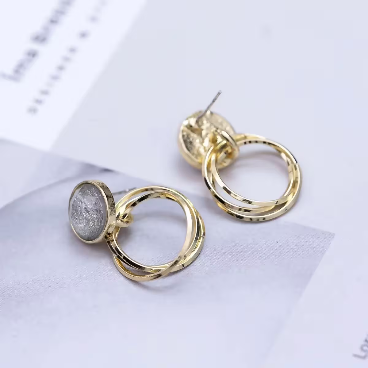 髮絲水晶三圓環&times;吊墜耳環-第4張