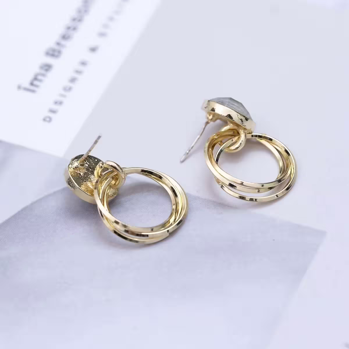 髮絲水晶三圓環&times;吊墜耳環-第5張