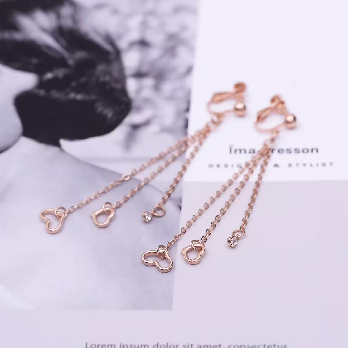 玫瑰金愛心流蘇&times;螺旋耳夾-第4張