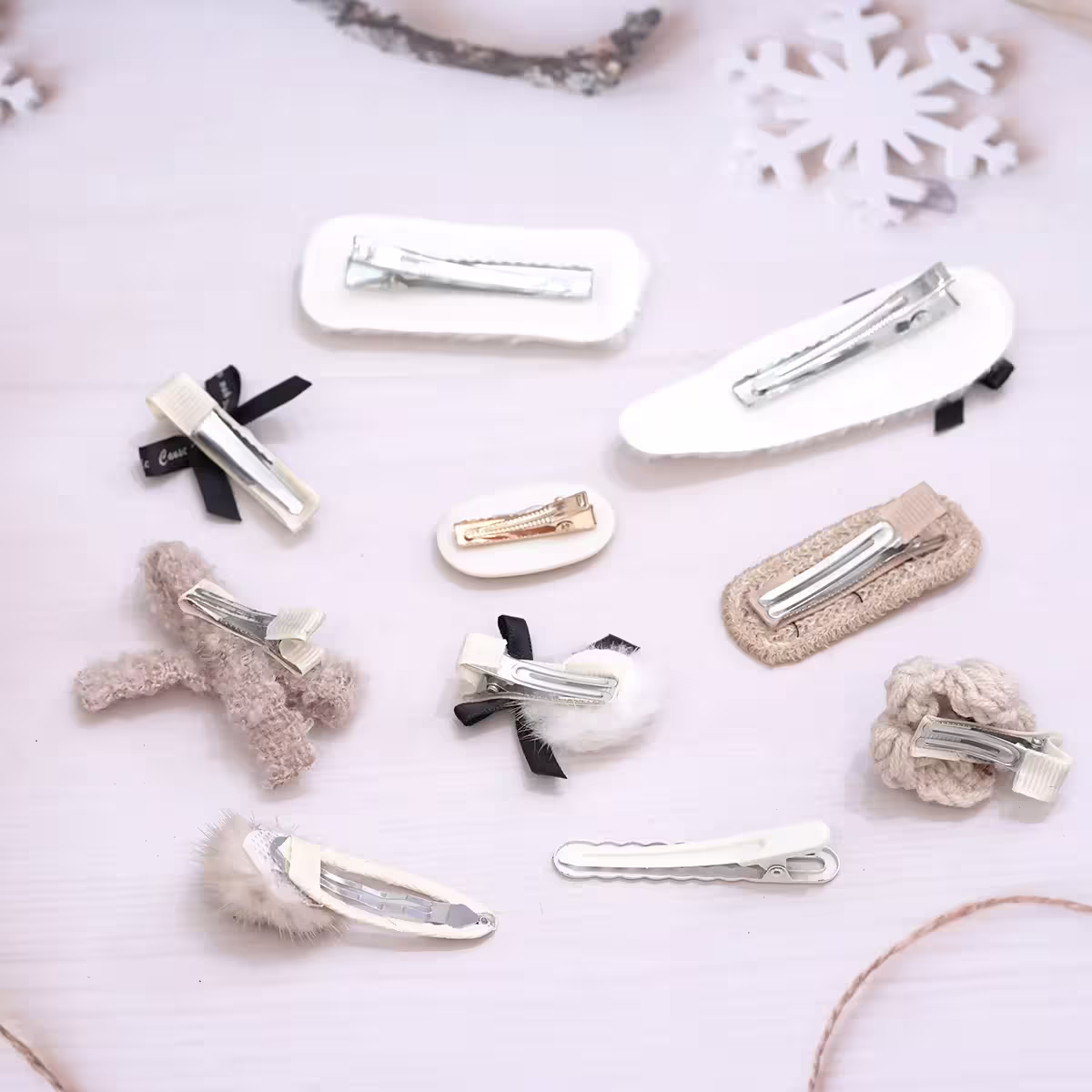 白咖黑領結毛毛×十套件髮夾組-第3張
