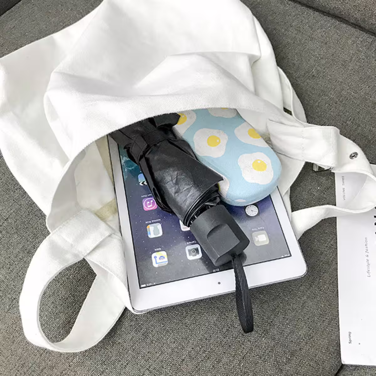 個性素面帆布皮帶扣×斜背包×白色-第5張
