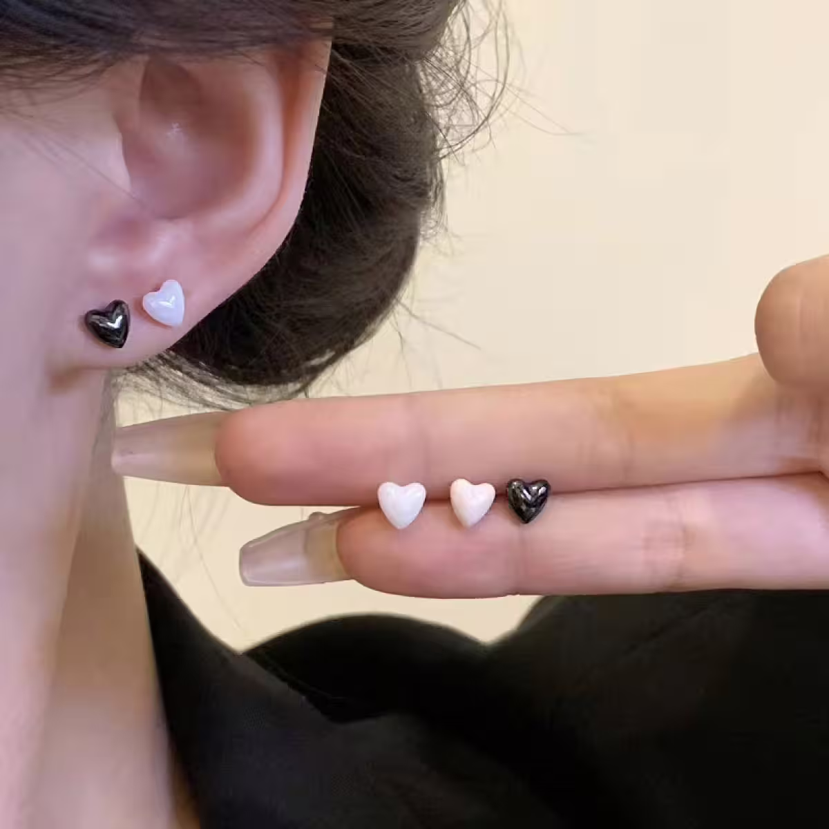 小愛心×陶瓷×養耳棒×二套件耳環組×黑色-第6張