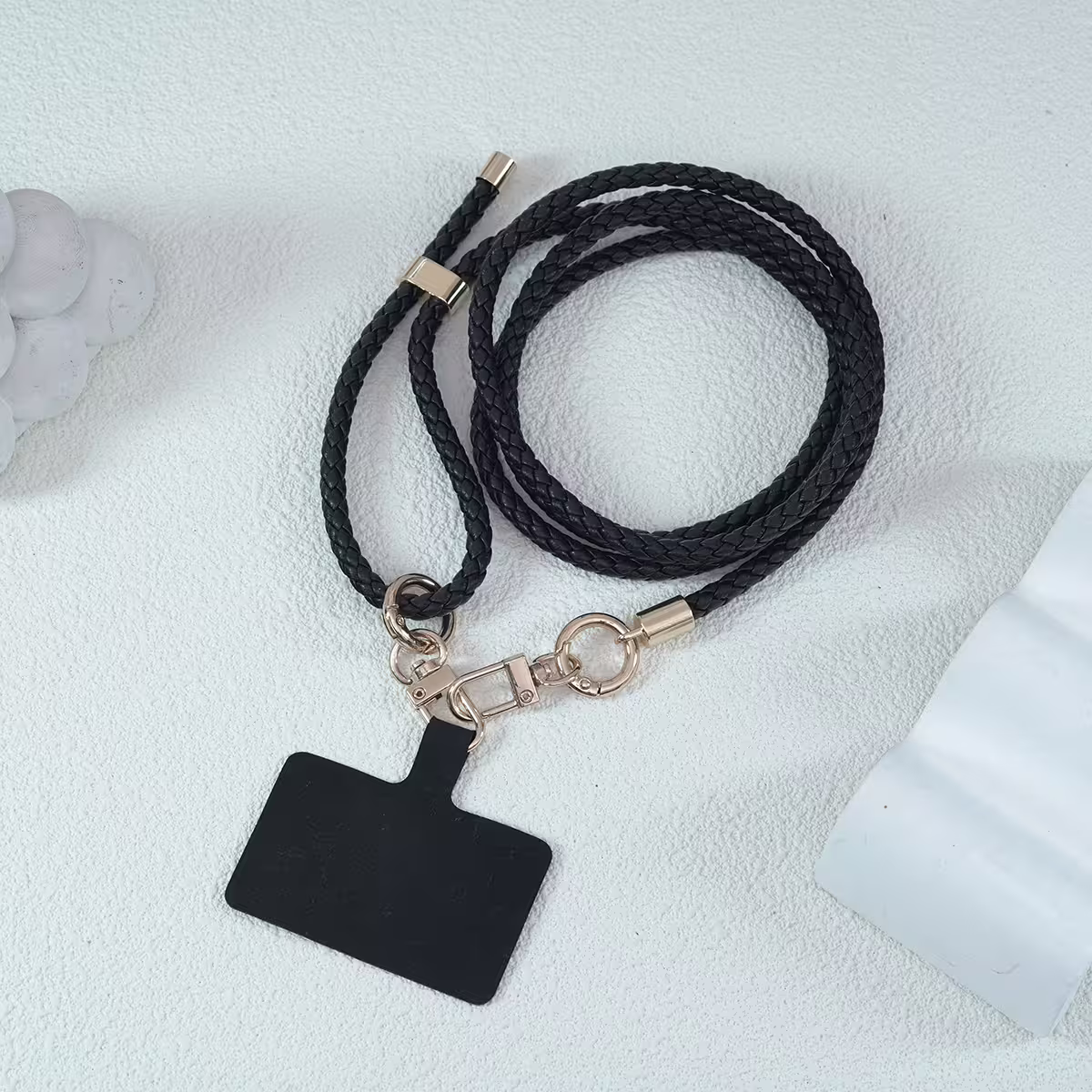 皮革編織×長度可調×手機斜背雙勾掛繩×黑色-第1張