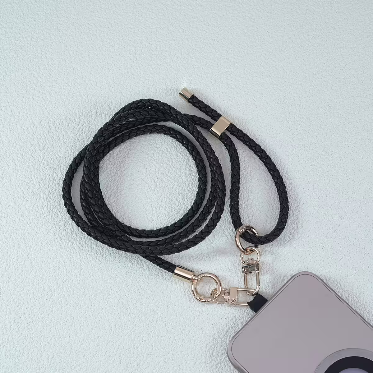 皮革編織×長度可調×手機斜背雙勾掛繩×黑色-第2張