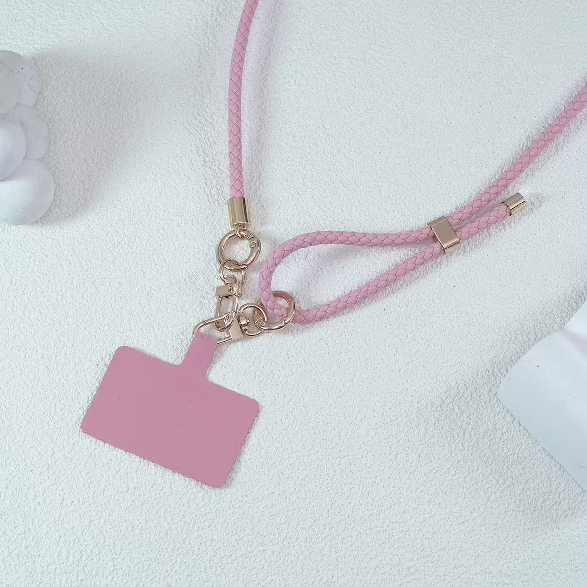 皮革編織×長度可調×手機斜背雙勾掛繩×粉紅-第4張