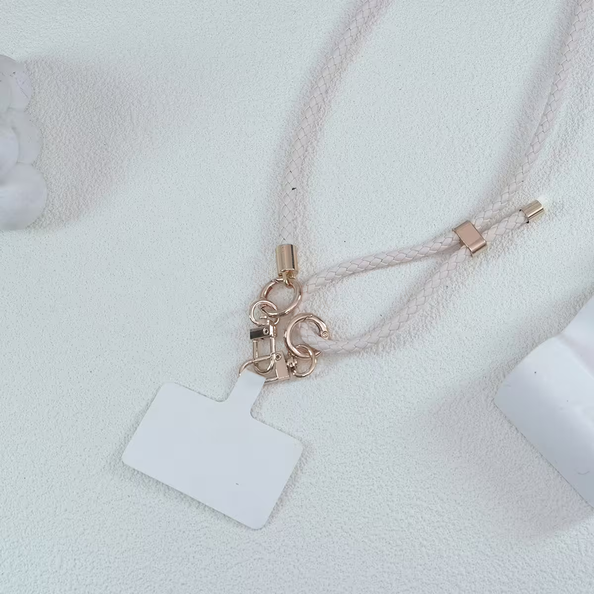 皮革編織×長度可調×手機斜背雙勾掛繩×米白-第3張