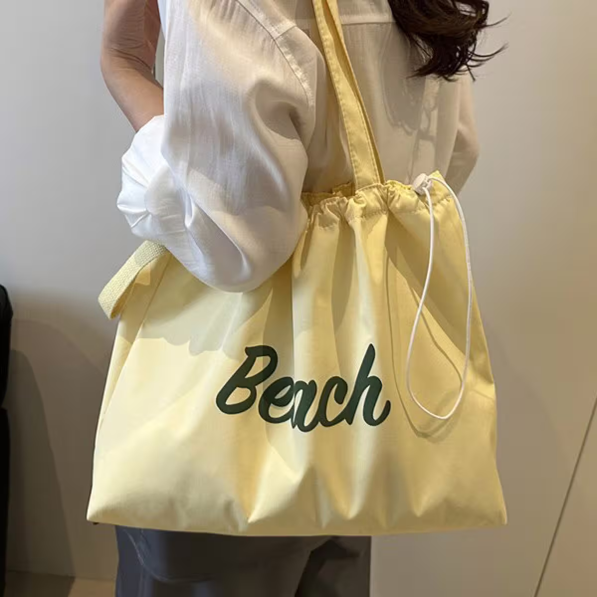 尼龍字母沙灘包×肩背包×黃色-第4張