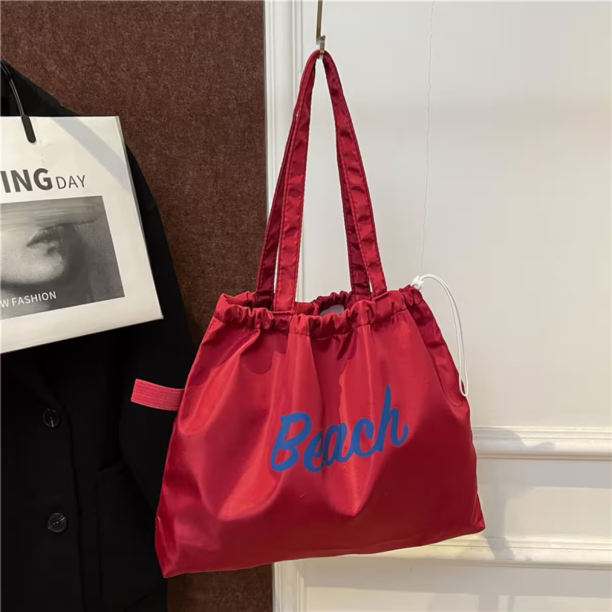 尼龍字母沙灘包×肩背包×紅色-第3張