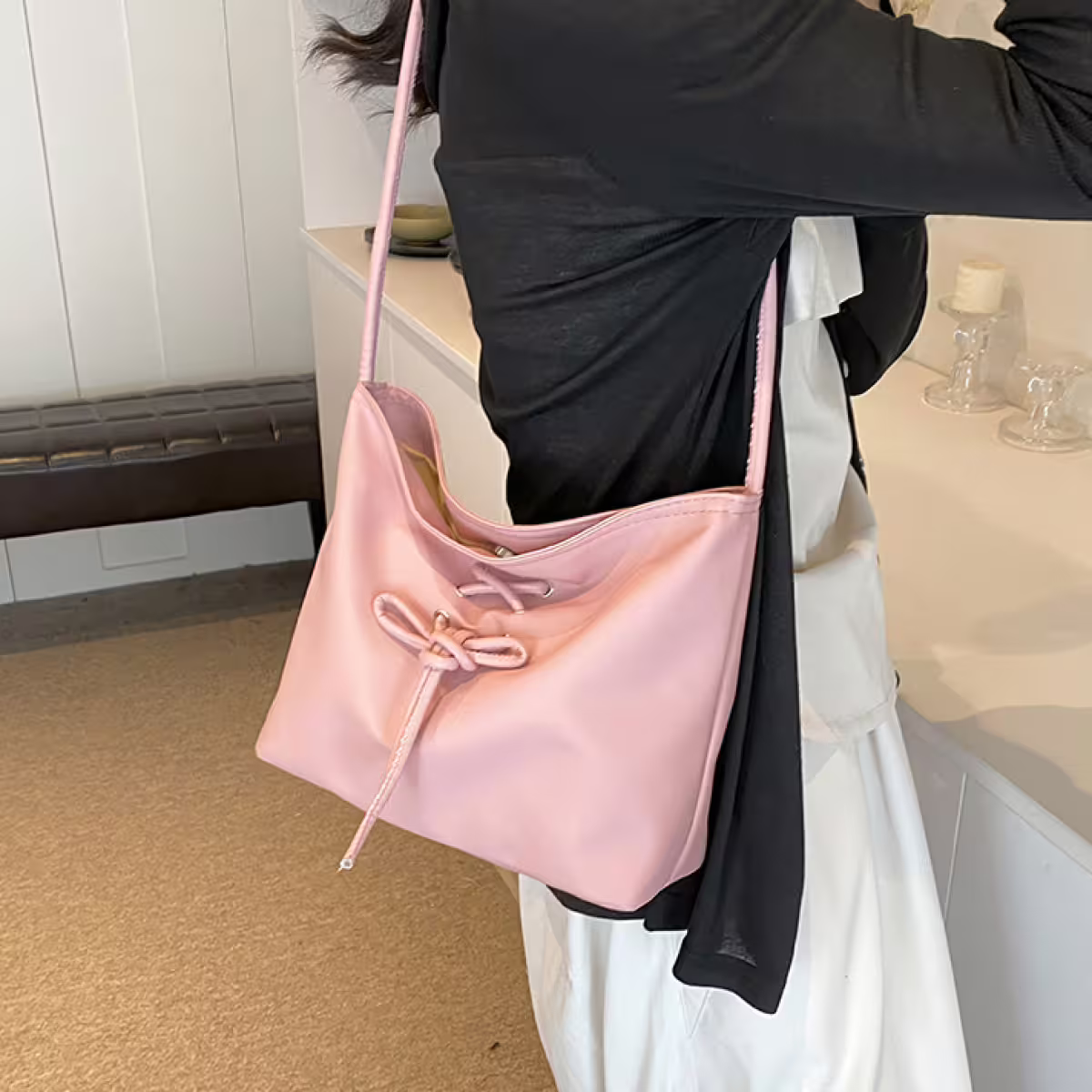 結繩甜美皮革包×肩背包×粉紅-第4張