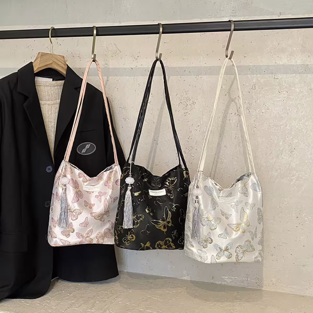 東方蝴蝶刺繡×肩背包×黑色-第6張