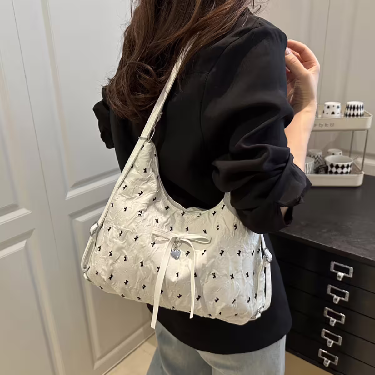 甜心蝴蝶結抓皺感×變形後背包×白色-第4張