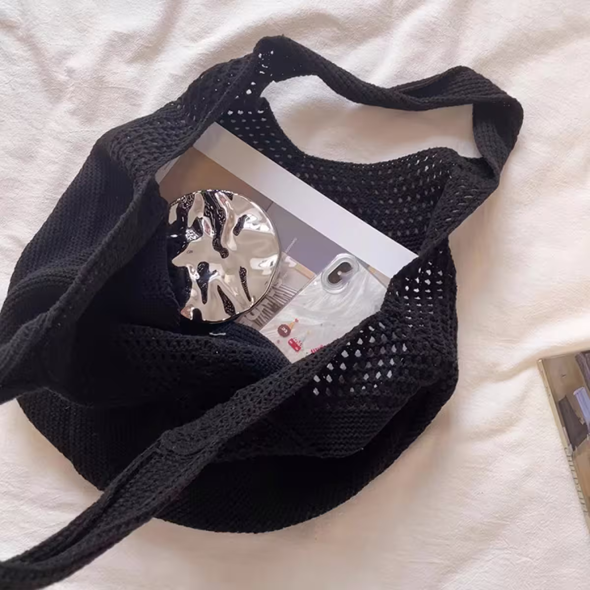 素色M型鏤空針織×肩背包×棕咖-第3張