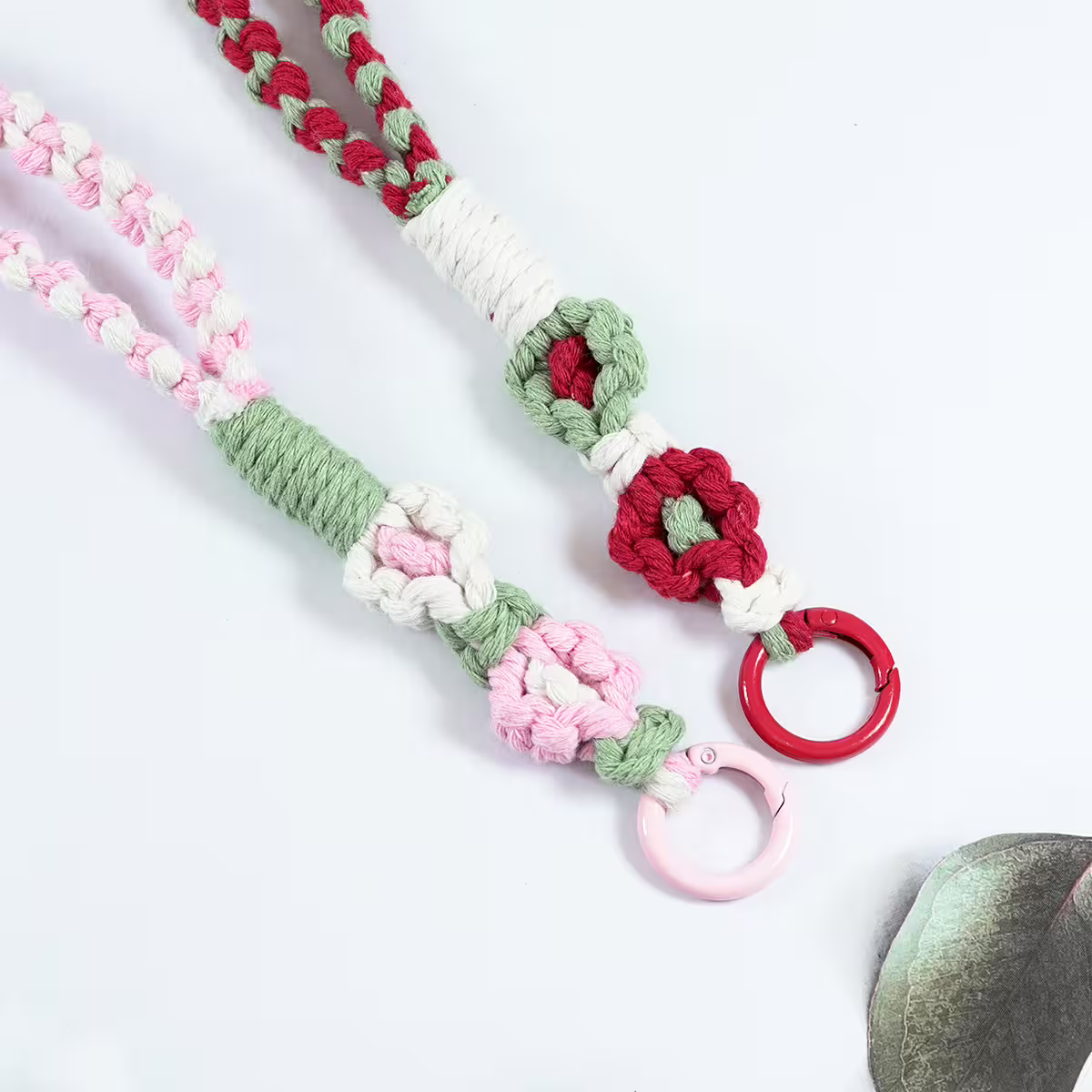 兩朵撞色小花×手機單勾掛脖吊繩×粉白-第5張