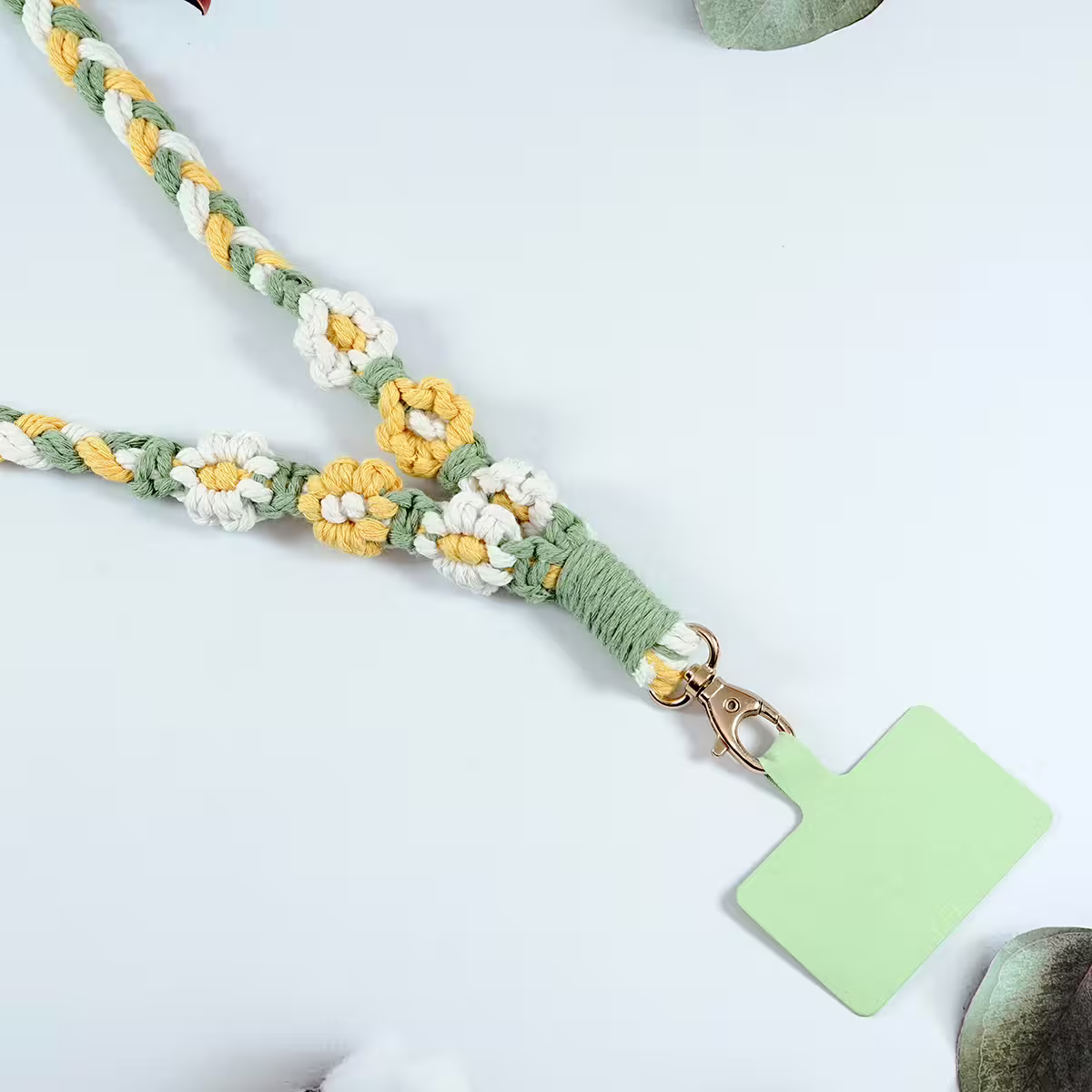 粗麻辮小花朵×手機單勾掛脖吊繩×黃綠-第5張