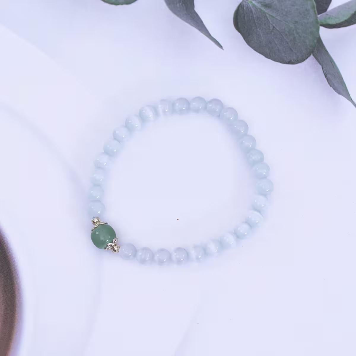 白琉璃一抹青×固定式串珠手鍊-第1張