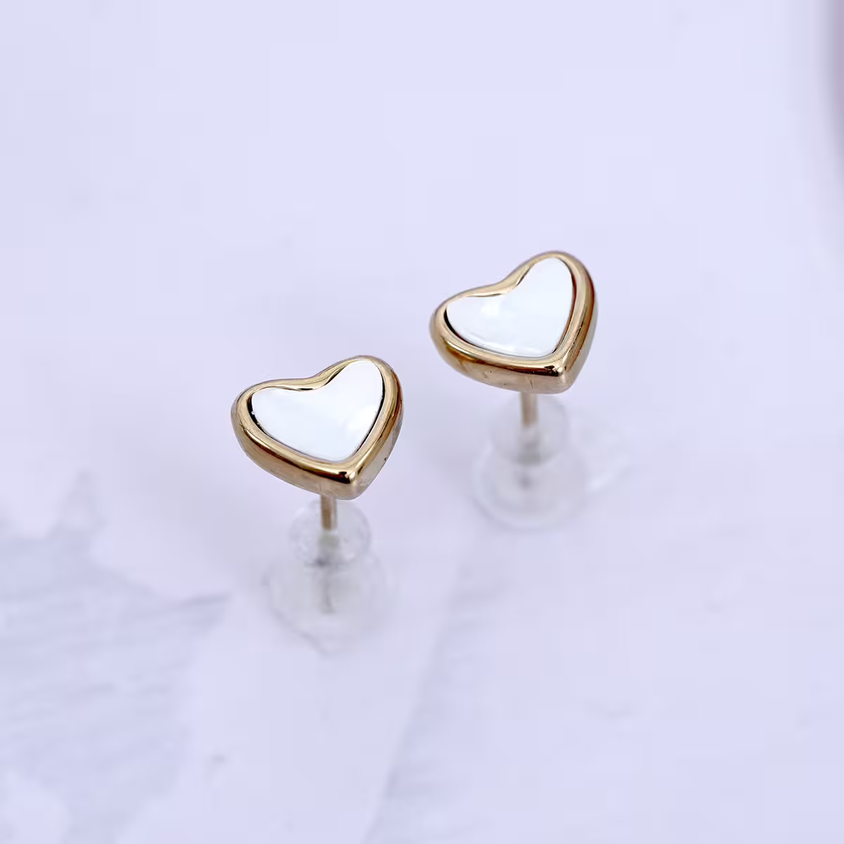 鋼飾×白色愛心×耳釘×金色-第2張