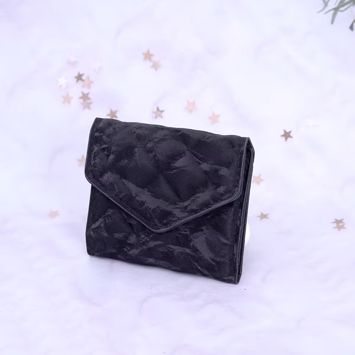 信封爆閃麂皮×三折短皮夾×黑色-第2張