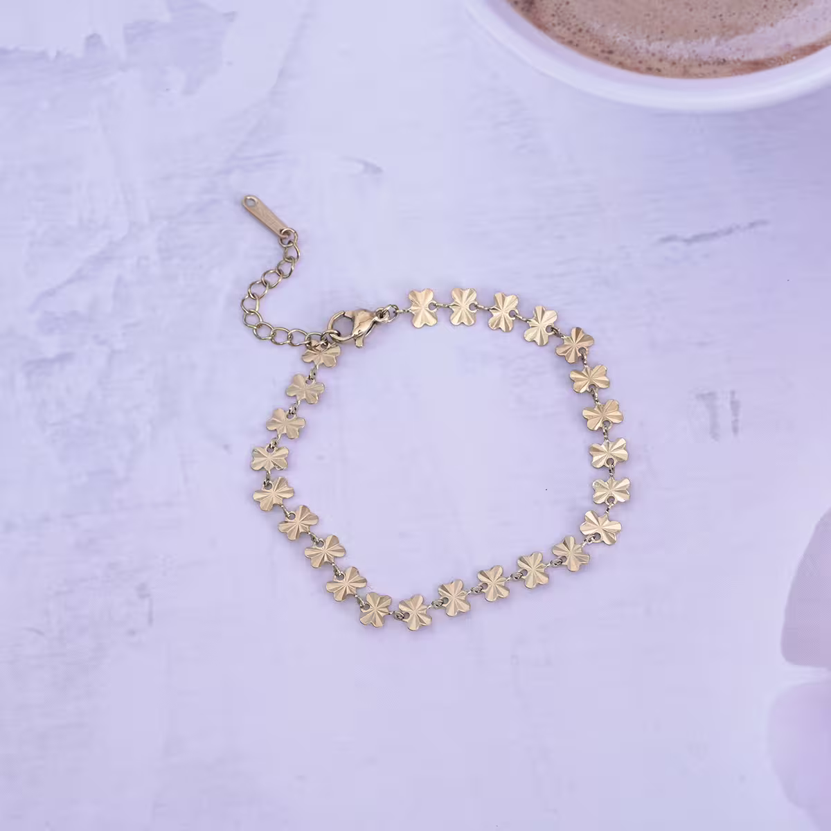 316鋼飾×四葉草壓花紋 ×手鍊×金色-第1張