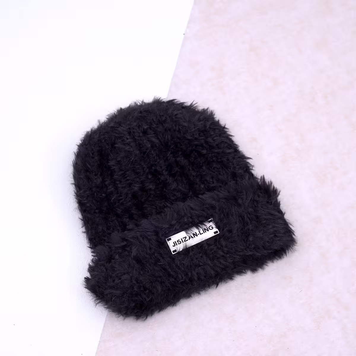 金屬標牌仿貂毛×毛帽×黑色-第1張