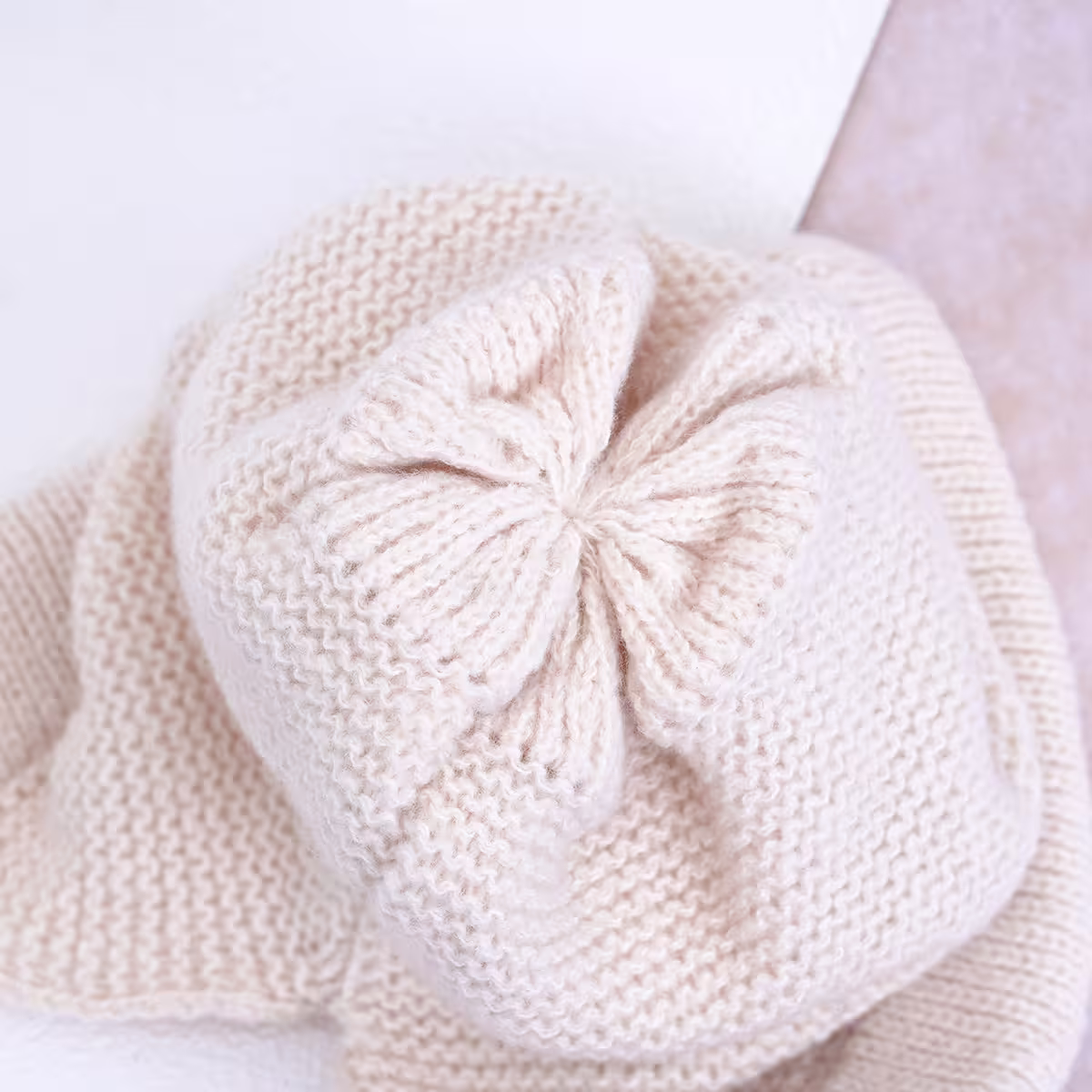 素色毛線綁帶×毛帽×米白-第1張