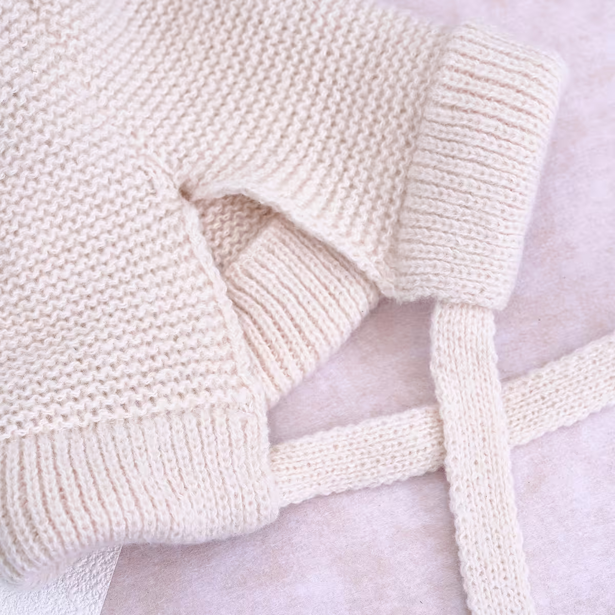 素色毛線綁帶×毛帽×米白-第3張