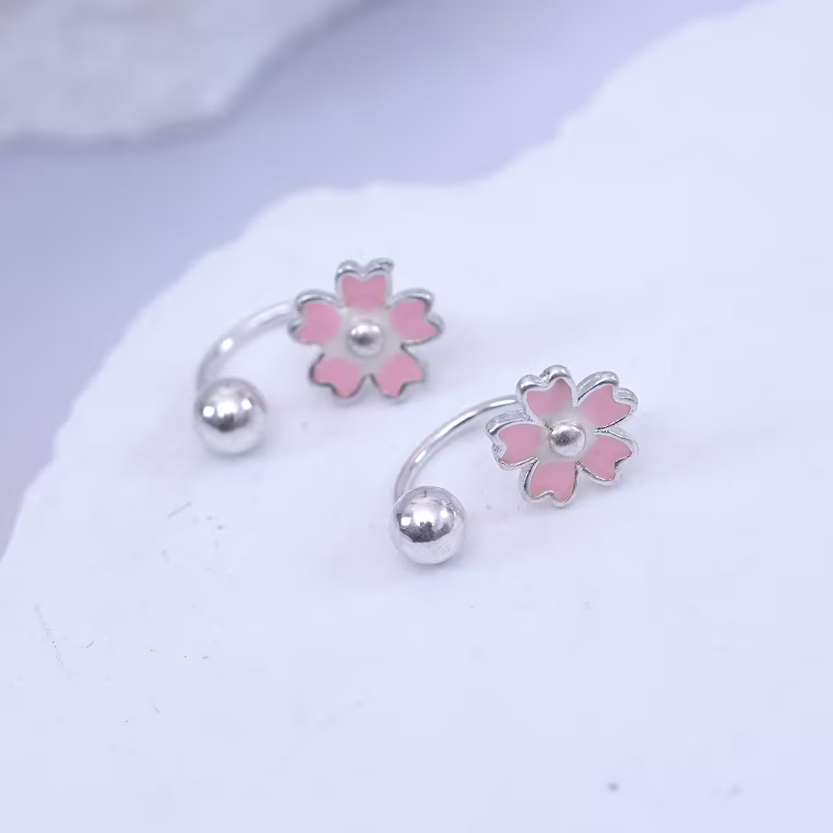 925耳針×粉紅櫻花×轉珠耳環-第1張