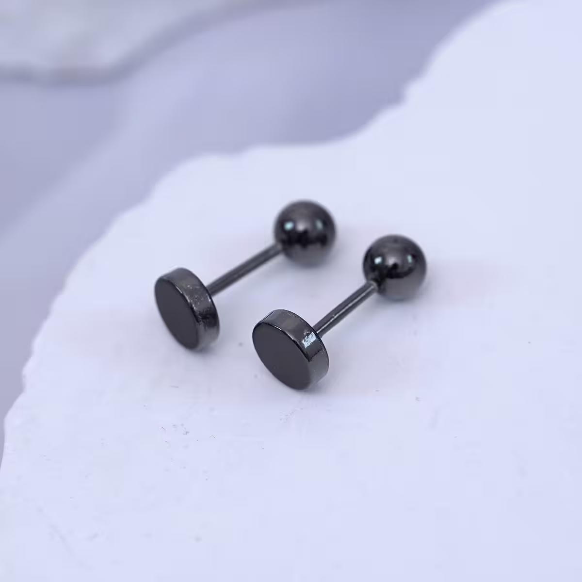 黑色圓形×轉珠耳環-第1張