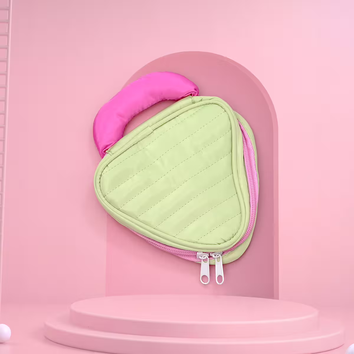 撞色倒三角手提×化妝收納包×綠色-第1張