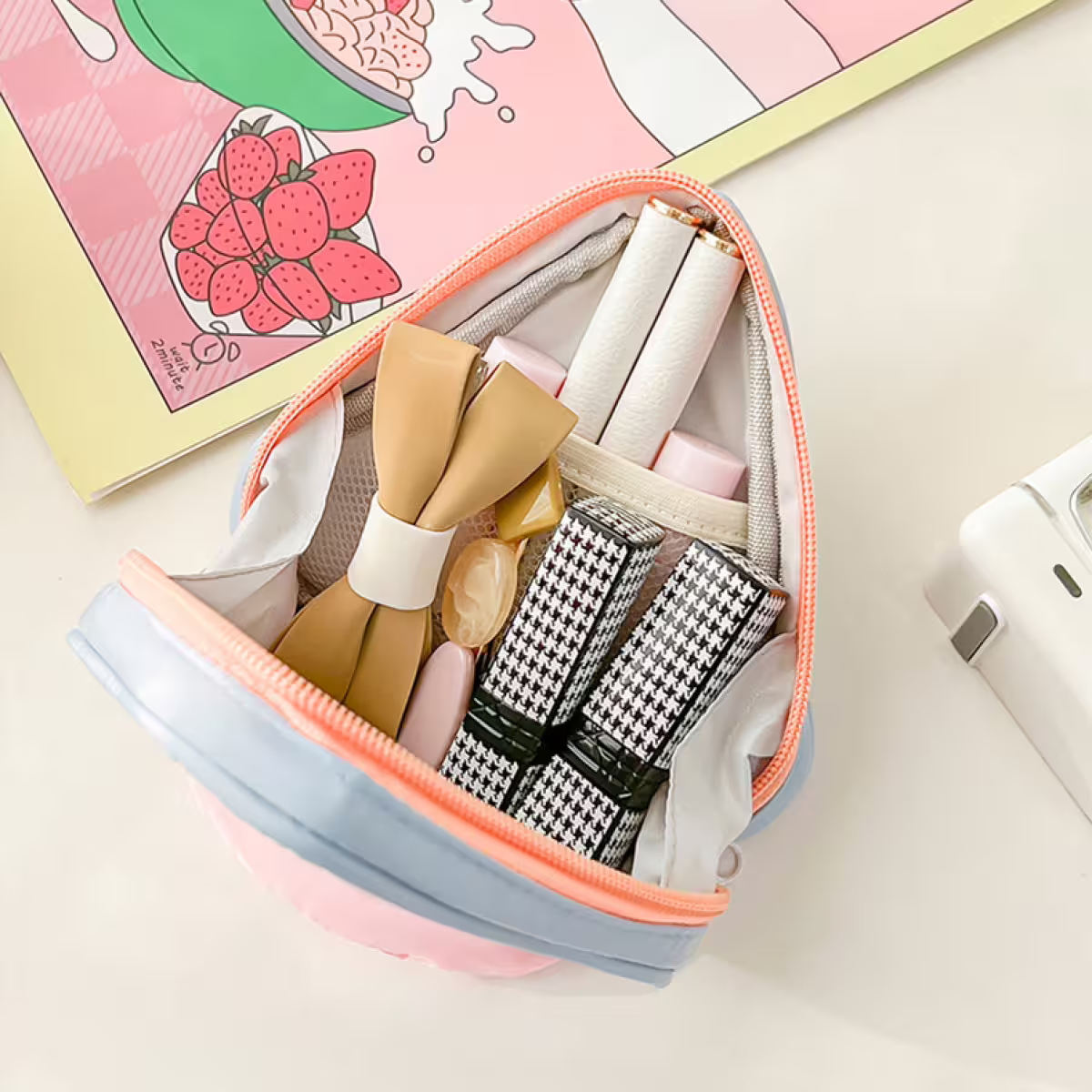 撞色倒三角手提×化妝收納包×綠色-第5張