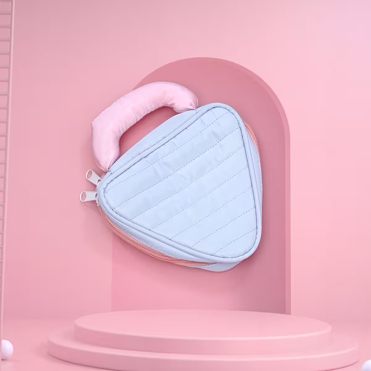 撞色倒三角手提×化妝收納包×藍色-第1張