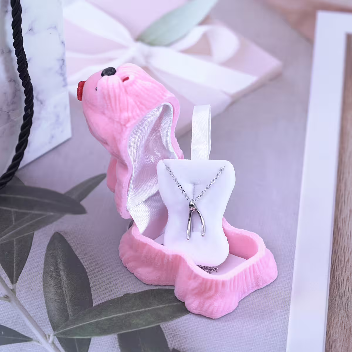 粉紅小狗×適用戒指/項鍊/手鍊×絨布盒-第4張