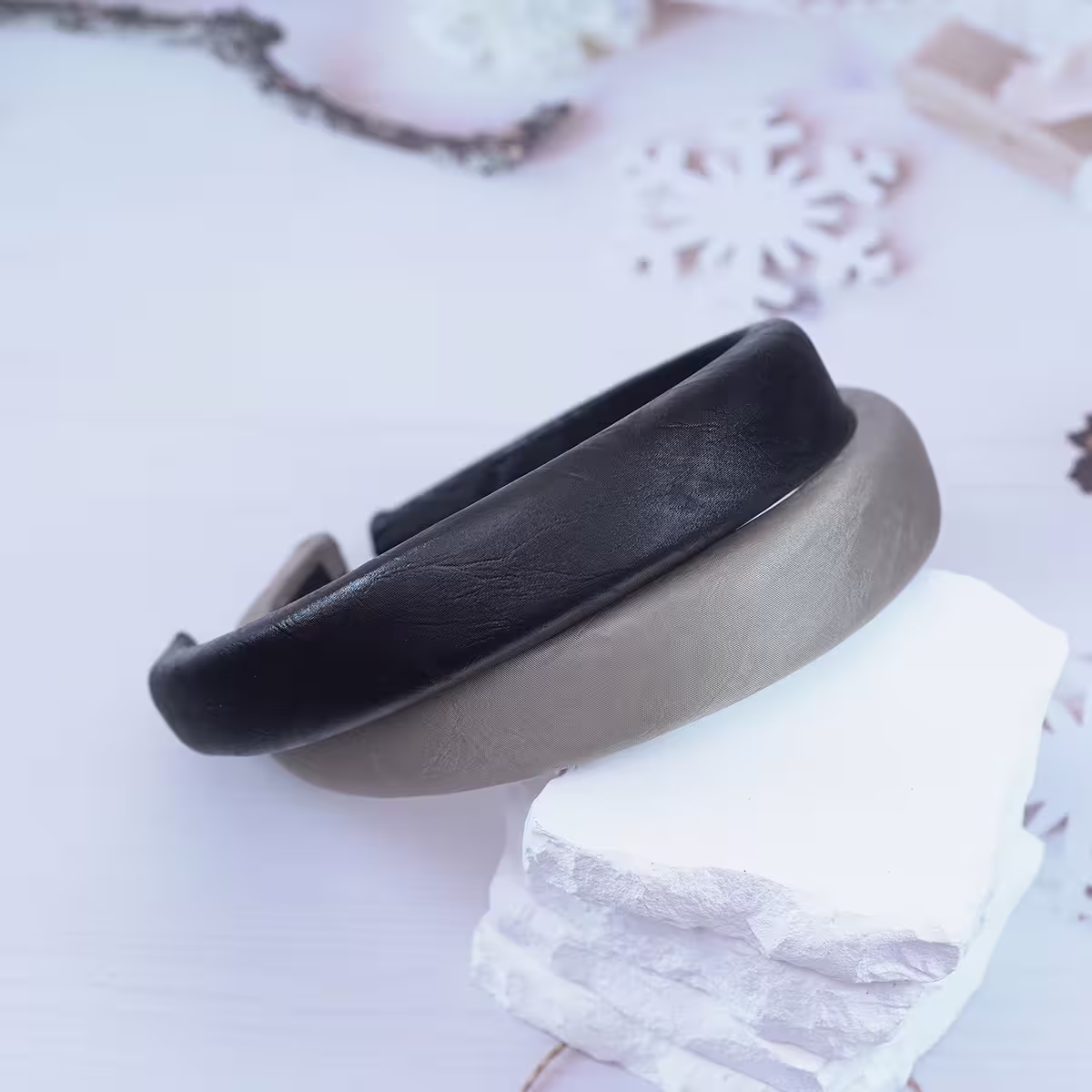 皺褶單色皮革×髮箍×共二色-第4張