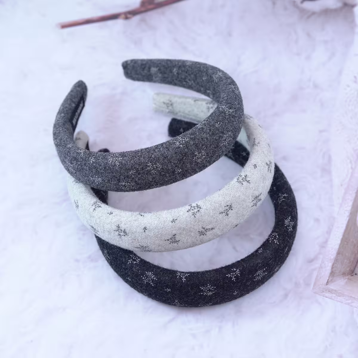 老錢風印花植絨×髮箍×共三色-第1張