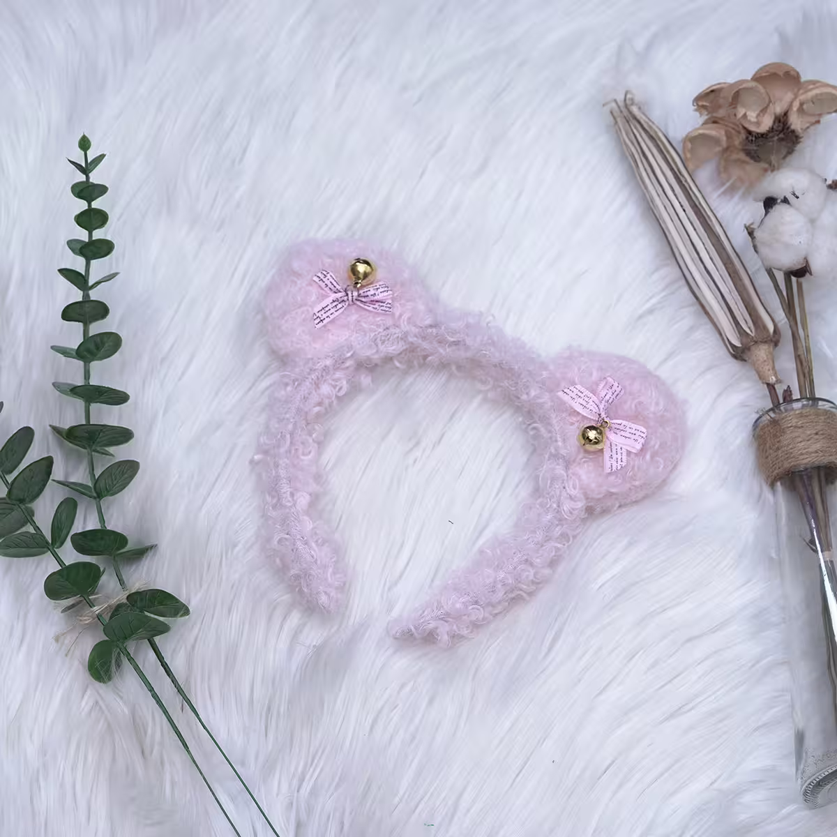 羊羔毛鈴鐺蝴蝶結熊耳×髮箍×共三色-第4張