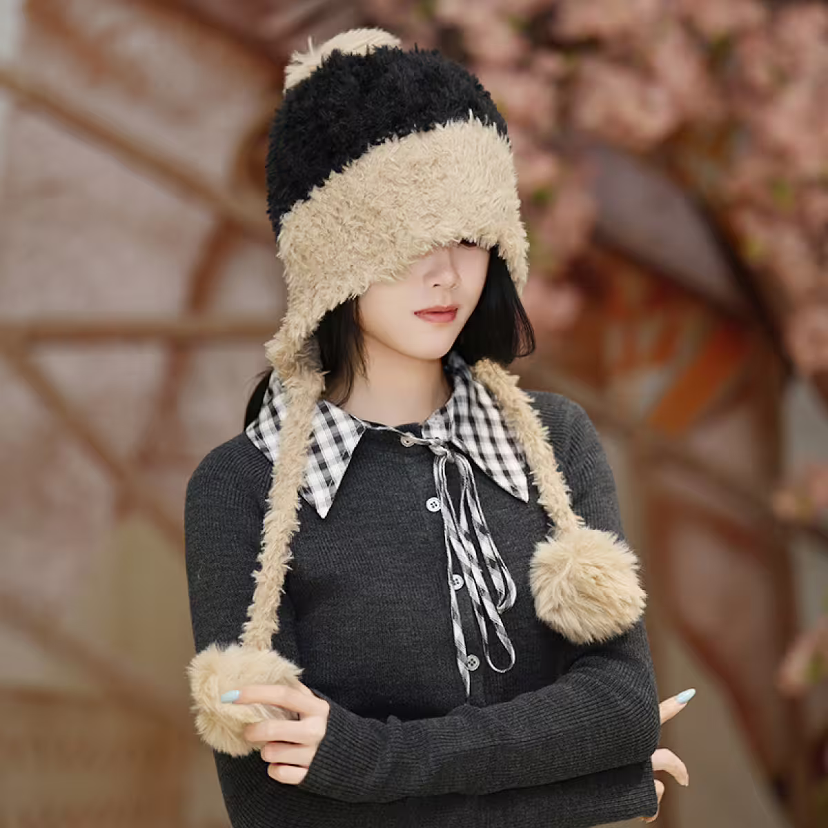 毛球拼色仿貂毛×毛帽×黑色-第6張