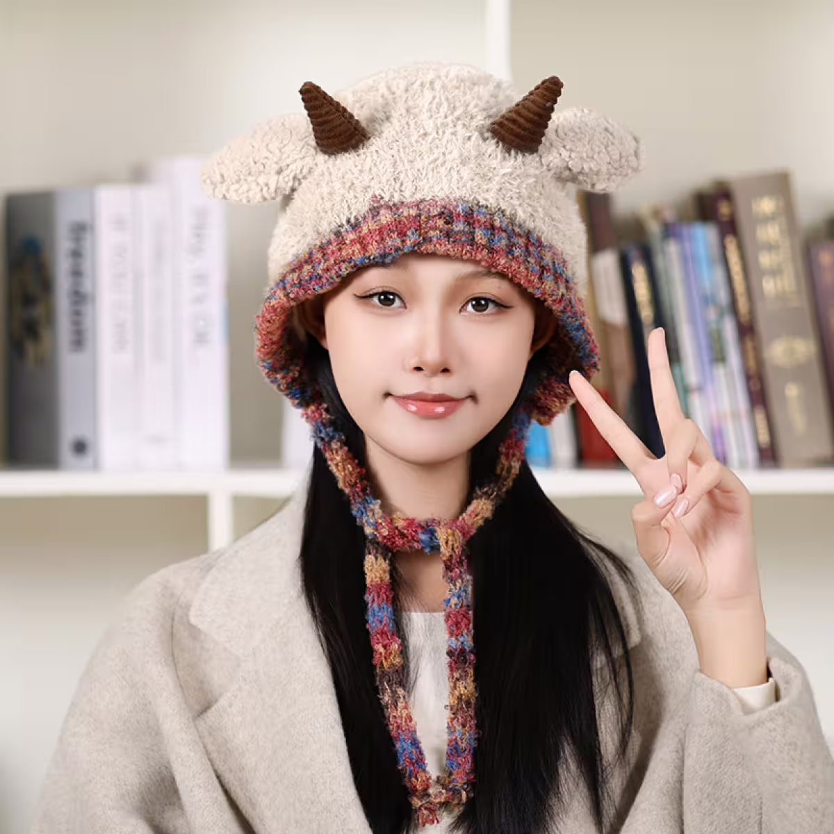 小羊角絨毛×毛帽×米色-第6張